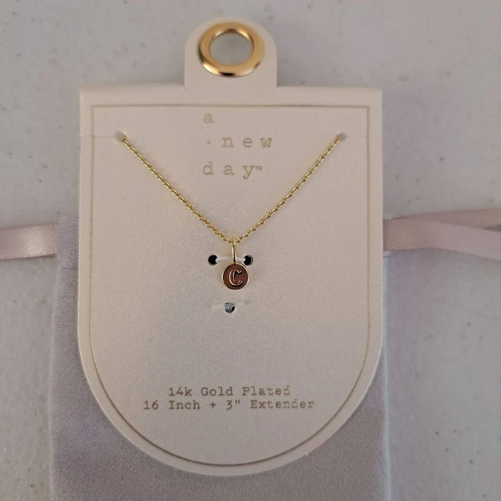 A New Day Initial Necklace Women‎ OS Gold NEW 14k Gold Plated Letter C 1309-160